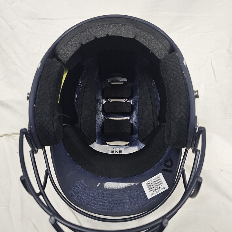 Boombah Defcon softball batting helmet with mask, Navy & White, Size: 7-7 3/4<br />
Pre-owned