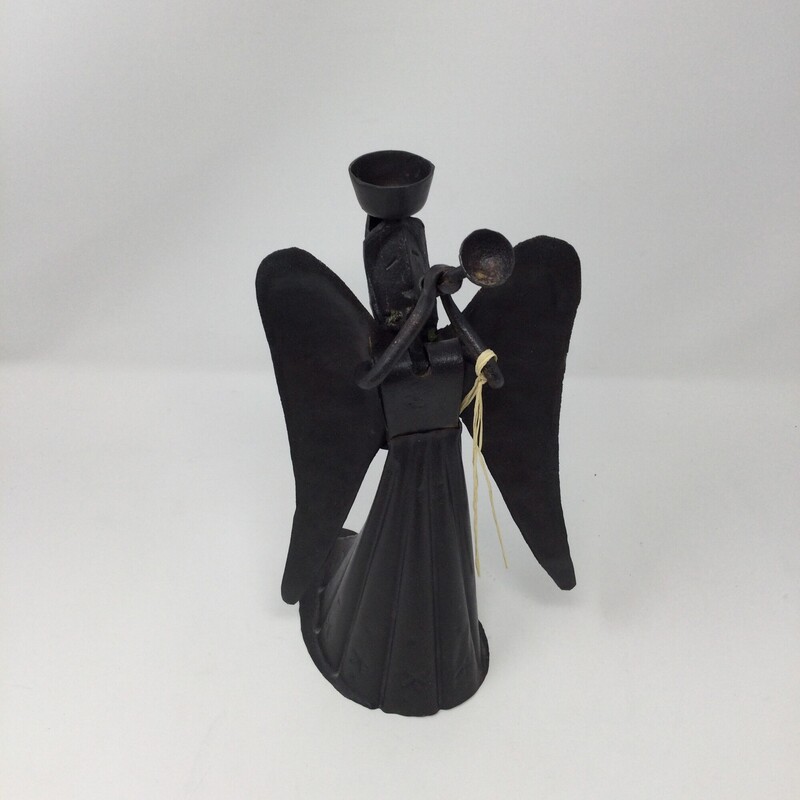 Metal Angel With Trumpet,
Black,
Size: 10 X 6 In