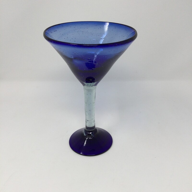 Blown Glass Martini Glass,
Blue,
Size: 7 X 5 In