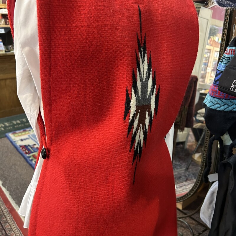 Ortegas Handwoven Vest, Red, Size: XS<br />
Ortegas weaving tradition has been passed down for nine gernerations. Chimayo, New Mexico