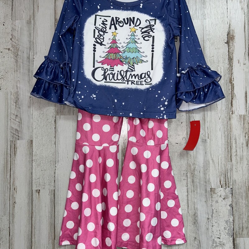 3T Christmas Tree Polka D, Blue, Size: Girl 3T