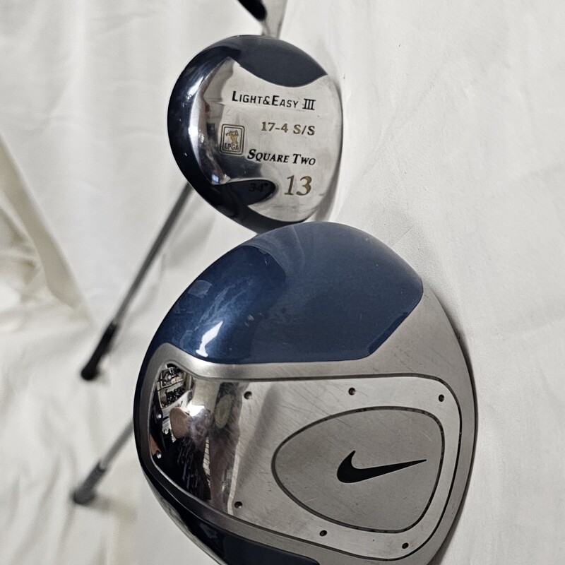 Set contains:
-Nike 12* Driver with head cover
-Nicklaus Co Golden Bear M86 Low Center of Gravity 3w, 5w, 5i, 6i, 7i, 9i, PW, SW, & Putter.
-Light & Easy III Square Two 34* 13 wood (replaces 8i)
-Tour Edge Bazooka JMax 30* 6 iron-wood
All pre-owned in great condition!
Clubs only, does not come with bag