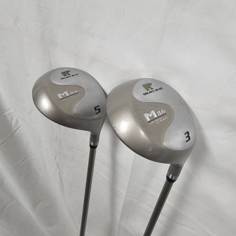 Set contains:<br />
-Nike 12* Driver with head cover<br />
-Nicklaus Co Golden Bear M86 Low Center of Gravity 3w, 5w, 5i, 6i, 7i, 9i, PW, SW, & Putter.<br />
-Light & Easy III Square Two 34* 13 wood (replaces 8i)<br />
-Tour Edge Bazooka JMax 30* 6 iron-wood<br />
All pre-owned in great condition!<br />
Clubs only, does not come with bag