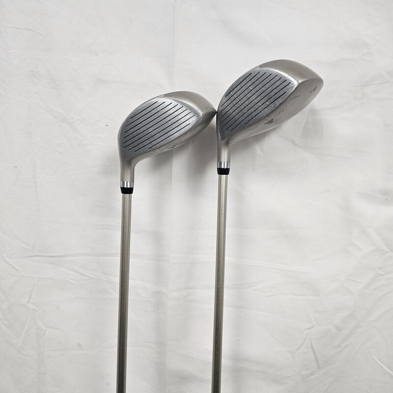 Set contains:<br />
-Nike 12* Driver with head cover<br />
-Nicklaus Co Golden Bear M86 Low Center of Gravity 3w, 5w, 5i, 6i, 7i, 9i, PW, SW, & Putter.<br />
-Light & Easy III Square Two 34* 13 wood (replaces 8i)<br />
-Tour Edge Bazooka JMax 30* 6 iron-wood<br />
All pre-owned in great condition!<br />
Clubs only, does not come with bag