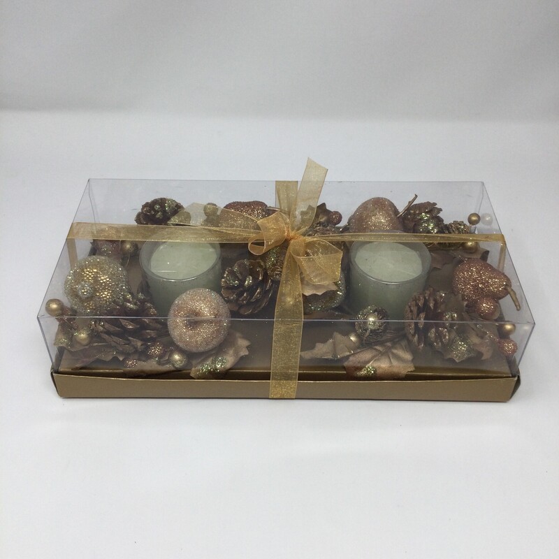 Frosted Fruit & Pinecone,
Brown/Gold,
Size: 11 X 5.5 In