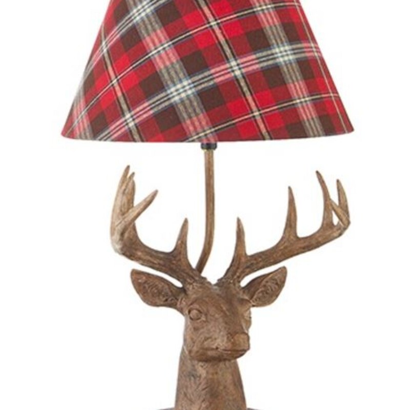 Deer Plaid Shade Lamp
Brown Red Black
Size: 11x19H