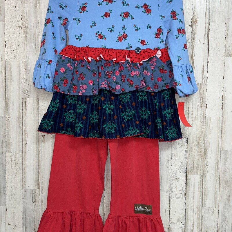 8 2pc Blue Floral Ruffle, Blue, Size: Girl 7/8