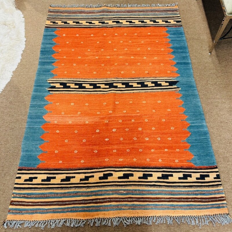 Aztec Wool Woven Rug
Orange Blue Black Size: 4 x 6