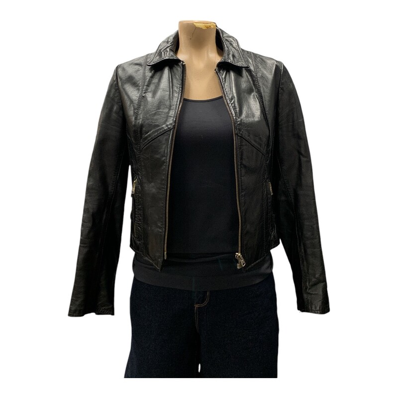 Leather Jacket, Black, Size: S