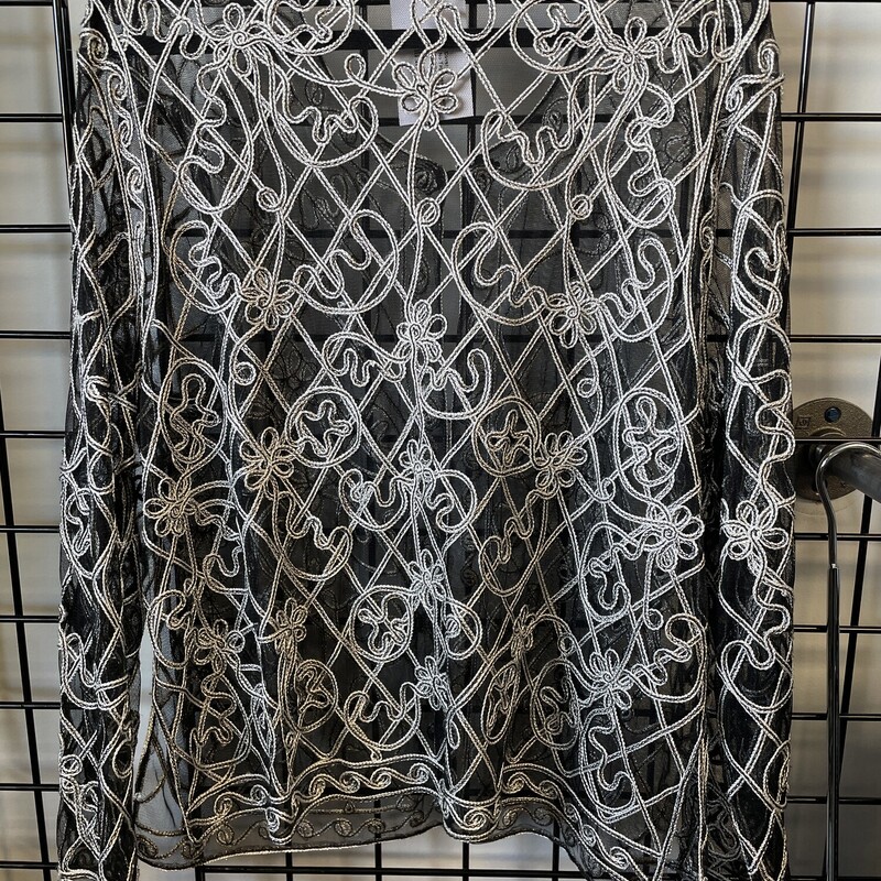 No Tag Sheer Patterned, Blk/silv, Size: 1X