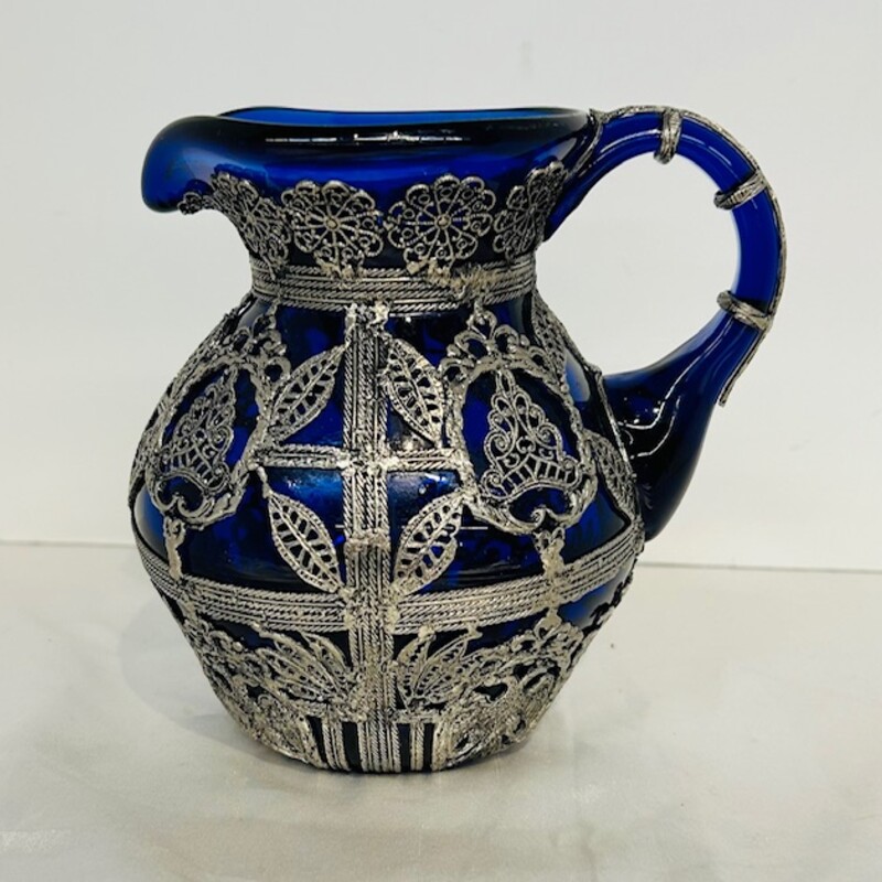 Czech Overlay Pitcher
Cobalt and Silver
Size: 6x6H