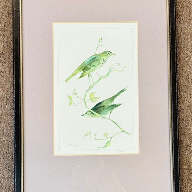 Signed Thrush Birds Print
Green White Purple
Size: 15x21H