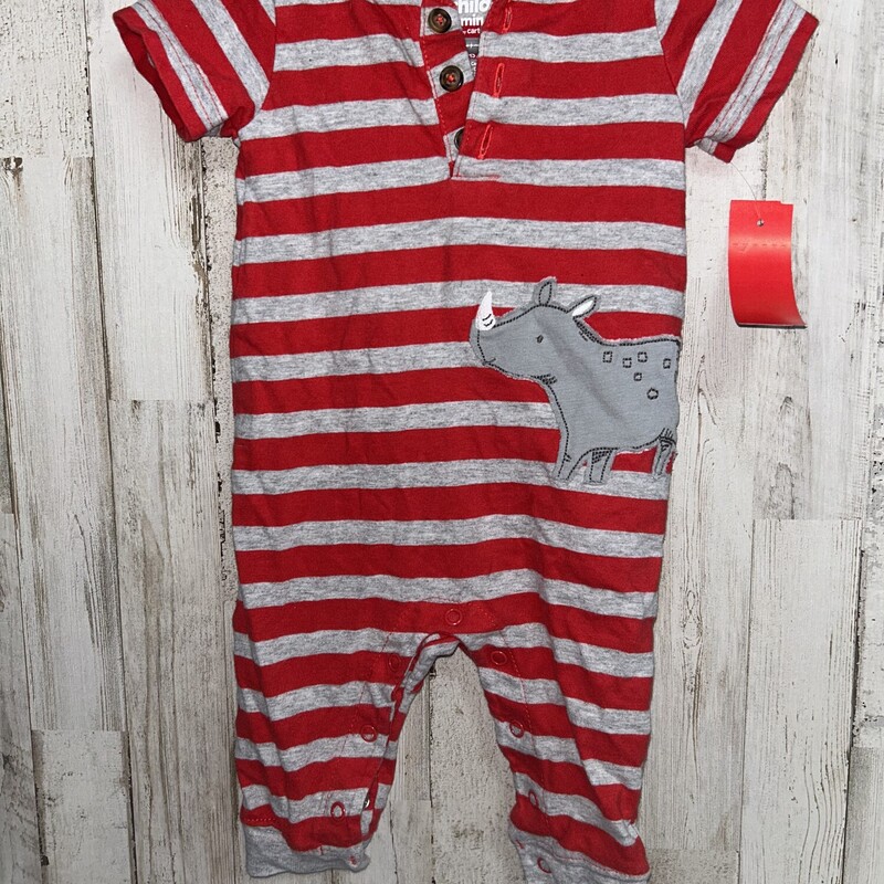 3/6M Red Stripe Romper, Red, Size: Boy 0-9m