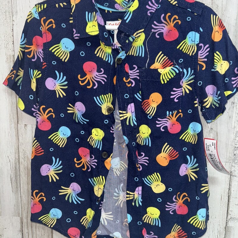 4T Octopus Button Up, Navy, Size: Boy 2T-4T