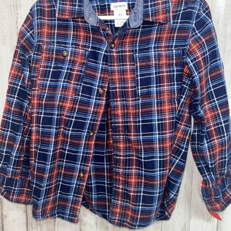 4T Navy/Red Plaid Button, Navy, Size: Boy 2T-4T