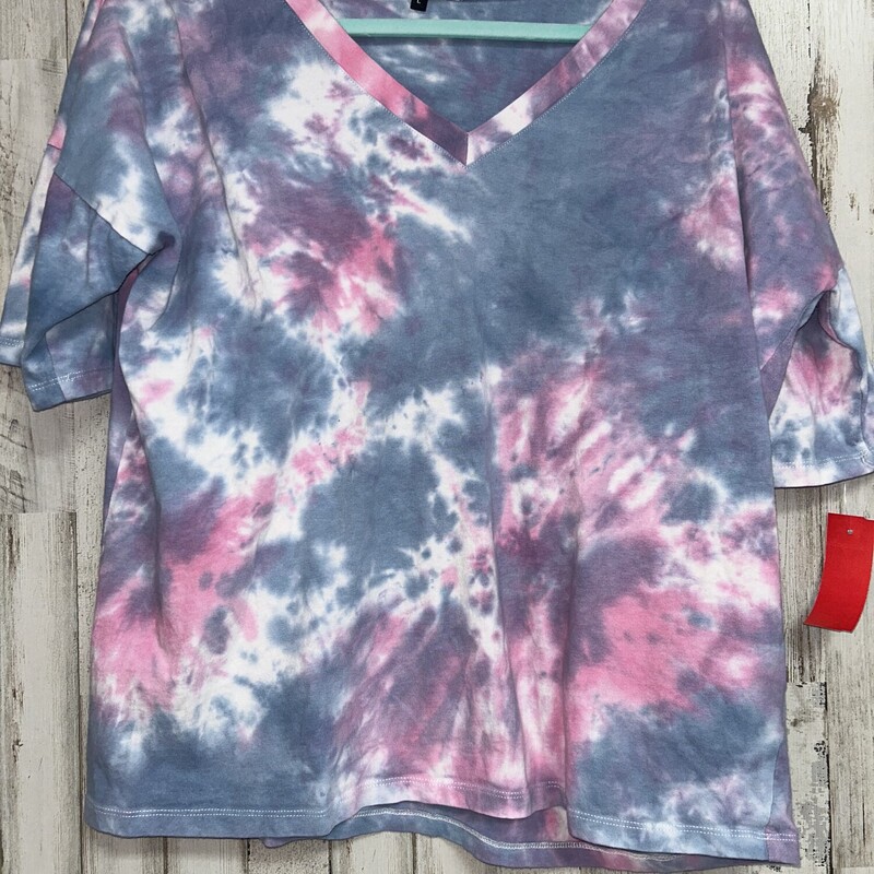 L Blue/Pink Tie Dye Tee, Blue, Size: Ladies L