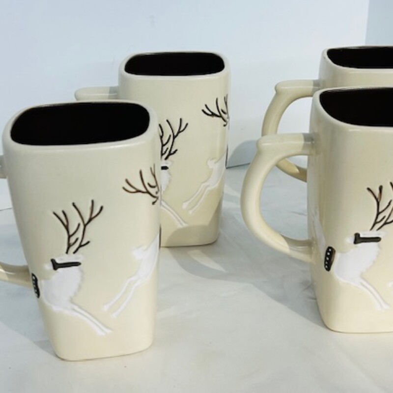 Set of 4 Coldwater Creek Deer Mugs
Cream White Brown
 Size: 5.5 x 3.5 x 6H