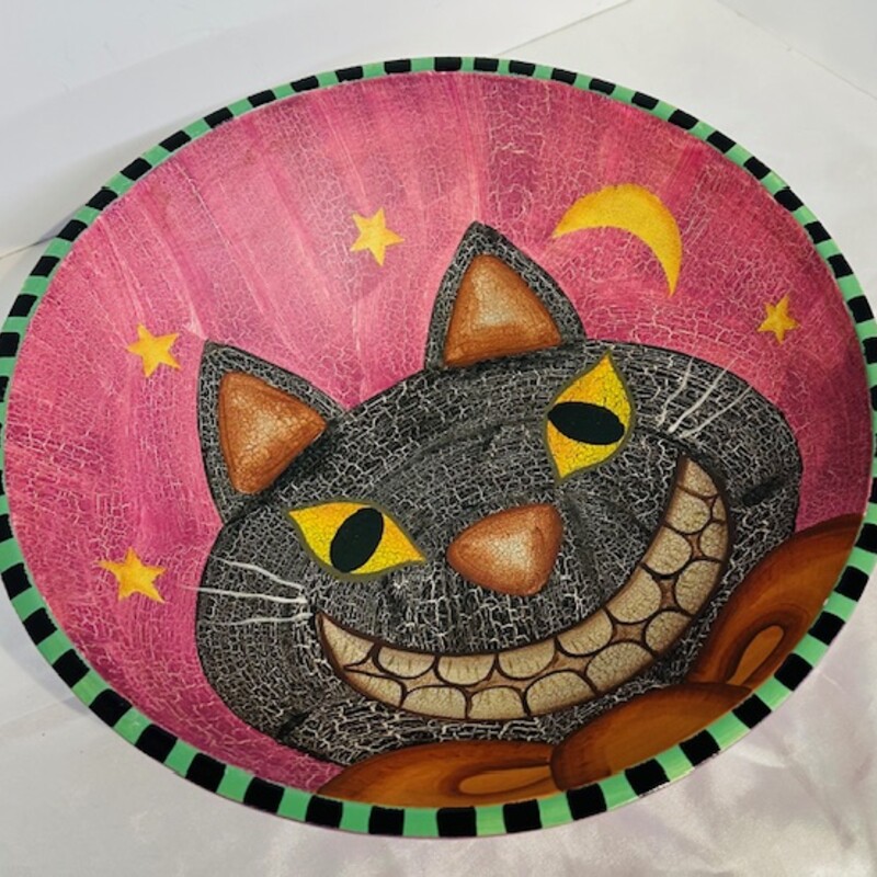 Folk Art Smile Cat Bowl
Purple, Black, Orange
 Size: 12x3H