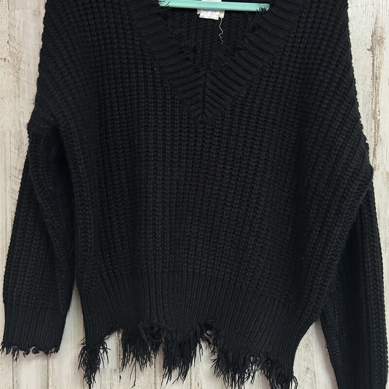 L Black Frayed Sweater