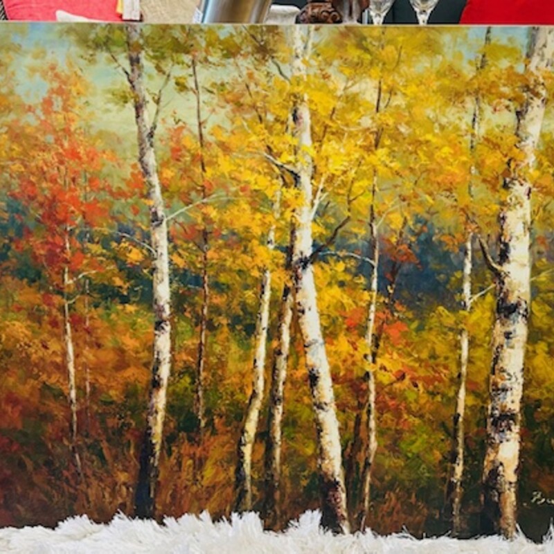 Fall Birch Trees Canvas
White Blue Yellow Green Orange Size: 36 x 24H