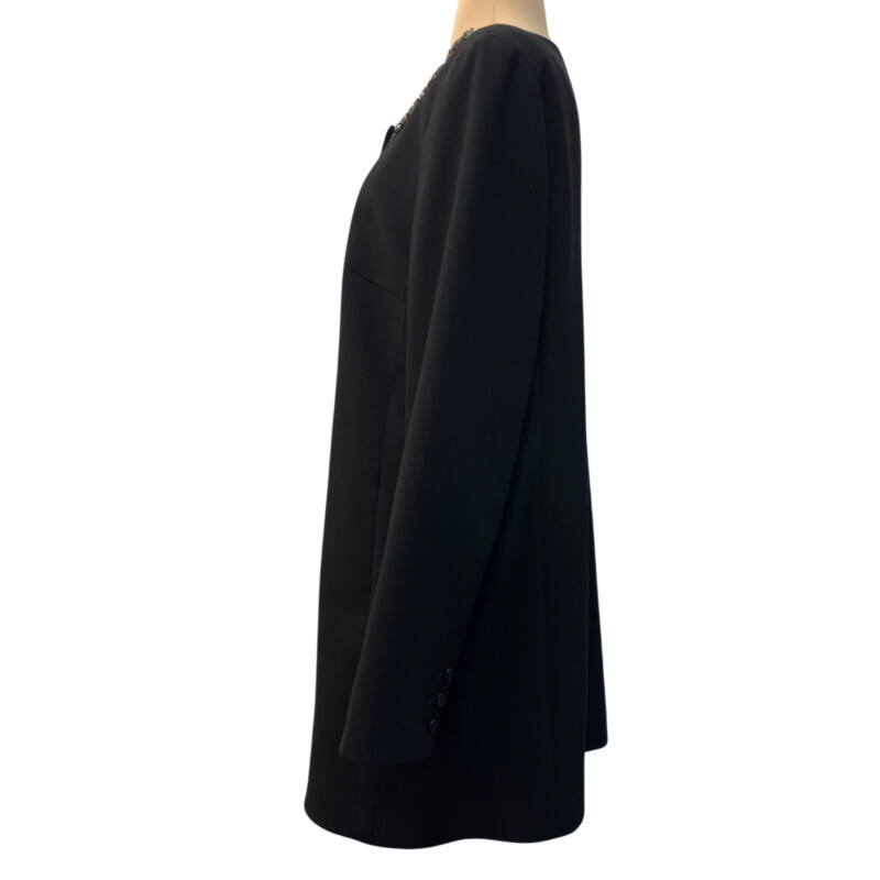 CAbi Symphony Jacket Skirt Set<br />
Gorgeous Rhinestone Detail<br />
Beautiful Lapel<br />
Pencil Skirt with Seam Detail<br />
Color:  Black<br />
Size: 16