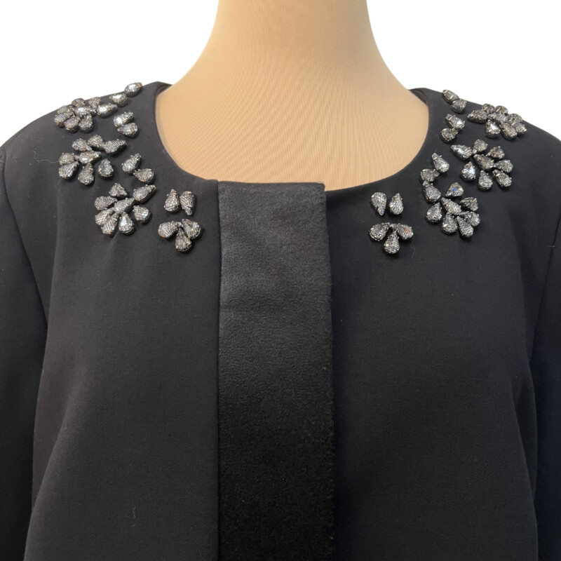 CAbi Symphony Jacket Skirt Set<br />
Gorgeous Rhinestone Detail<br />
Beautiful Lapel<br />
Pencil Skirt with Seam Detail<br />
Color:  Black<br />
Size: 16