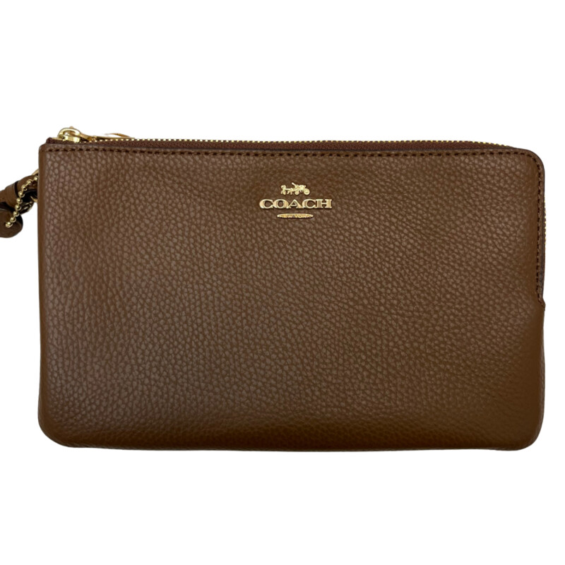 New Coach Double Zip Wallet/Wristlet<br />
Pristine Leather<br />
Color: Tawny