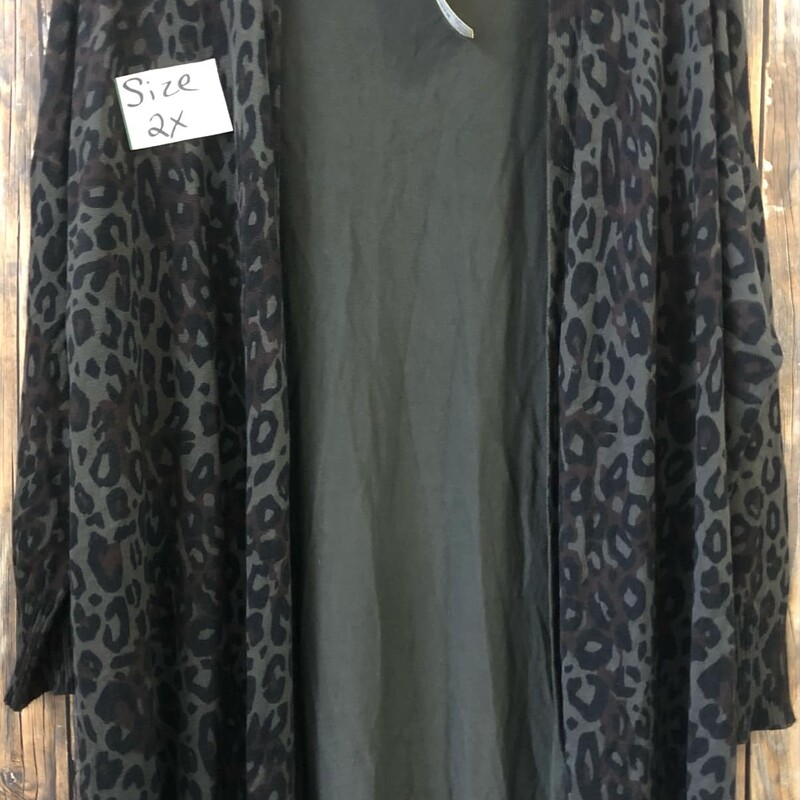 Green Leopard Cardigan, Size: 2X