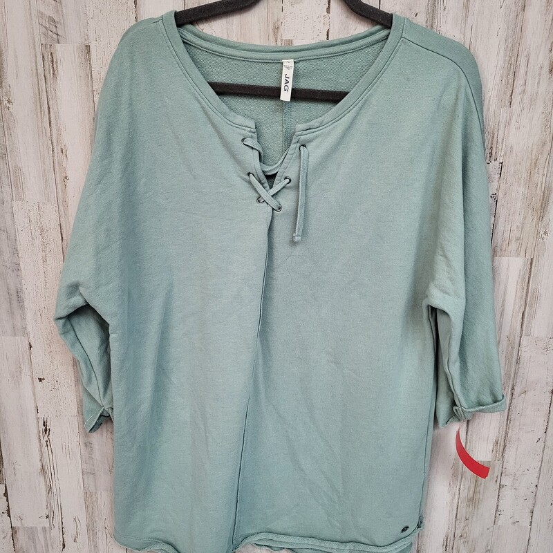 L Teal Lace Up Top