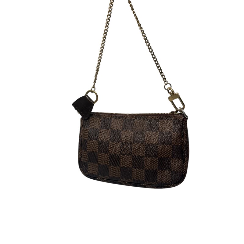 Louis Vuitton Pouchette<br />
 Damier Ebene<br />
 Size: Mini<br />
Some tarnishing on hardware<br />
Code:DU1121