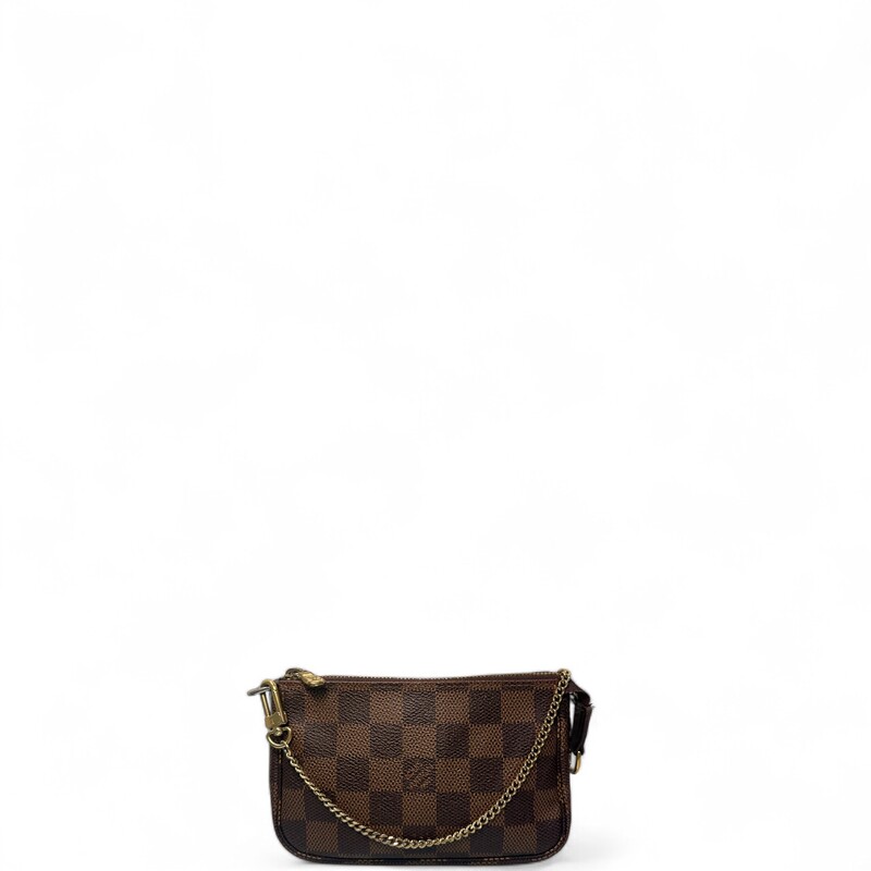 Louis Vuitton Pouchette
 Damier Ebene
 Size: Mini
Some tarnishing on hardware
Code:DU1121