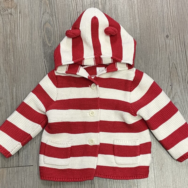 Gap Knit Hooded Cardigan, Red/whit, Size: 6-12M