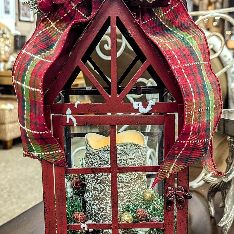 Snow Look Metal Lantern
 Red, Green, Brown
Size: 7x16H