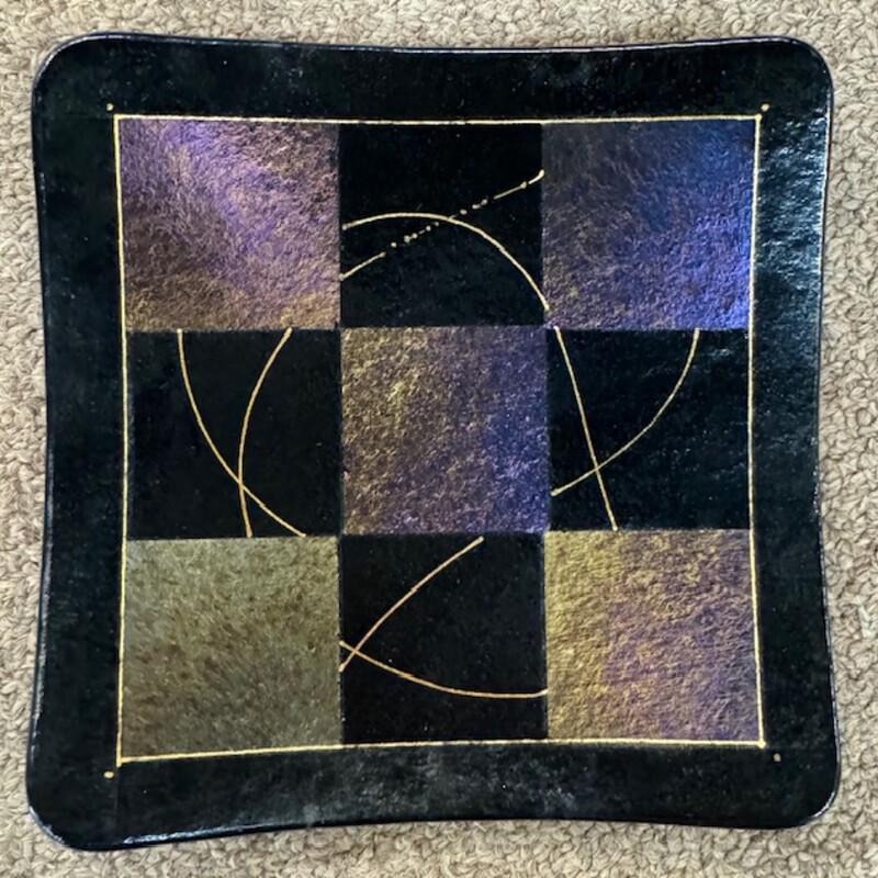 Barrett Studios Fused Glass Plate
Purple Gold Black Size: 5.5 x 5.5W