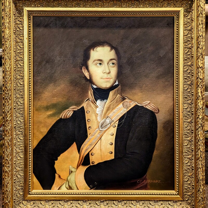 Officer Of The 11th Light Portrait in Ornate Frame
Blue Yellow Brown Size: 27 x 31.5H