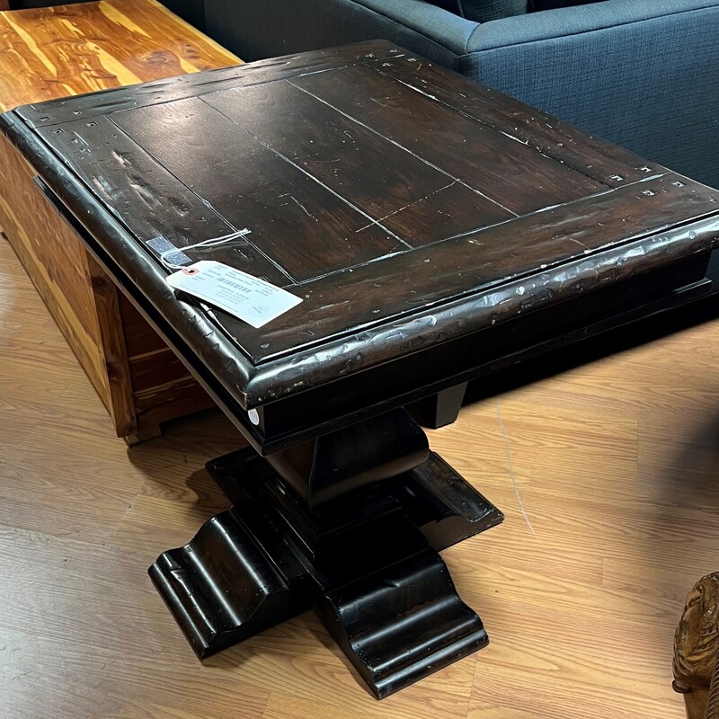 Pedestal Side Table, Dark Stain, AS IS
28in x 24in x 26in tall