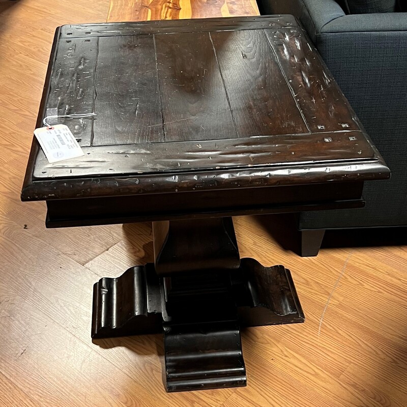 Pedestal Side Table, Dark Stain, AS IS
28in x 24in x 26in tall