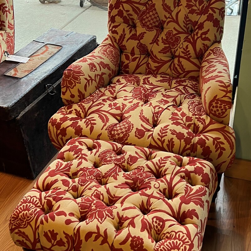 Kravet Regency Red Lounge, Tufted W/Ottoman