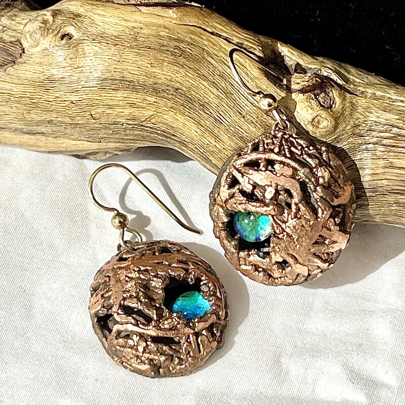 Copper and blue glass earrings