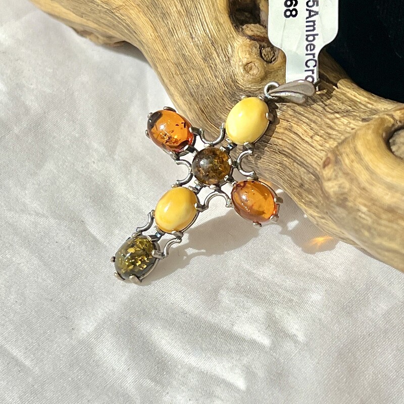 Sterling Amber Cross pendant