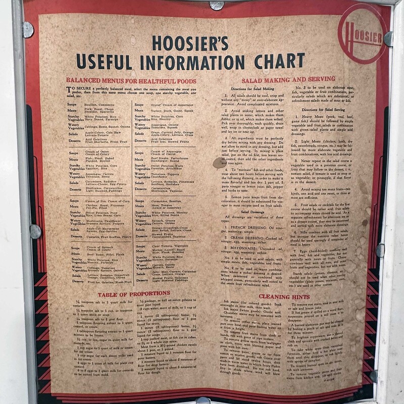 VTG Authentic Hoosier,
Size: 44x23x71
1930s era Hoosier with a built in flour sifter and tin lined bread compartent.  All original hardware. The painted details are sitll crisp while the base color is shbby with age appropriate wear and scuffs.
Still sturdy after all these years!