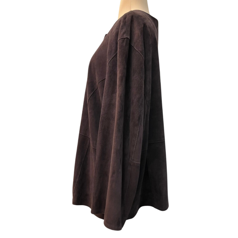 Eileen Fisher Jacket<br />
Goat Suede<br />
Color: Cocoa<br />
Size: 3X