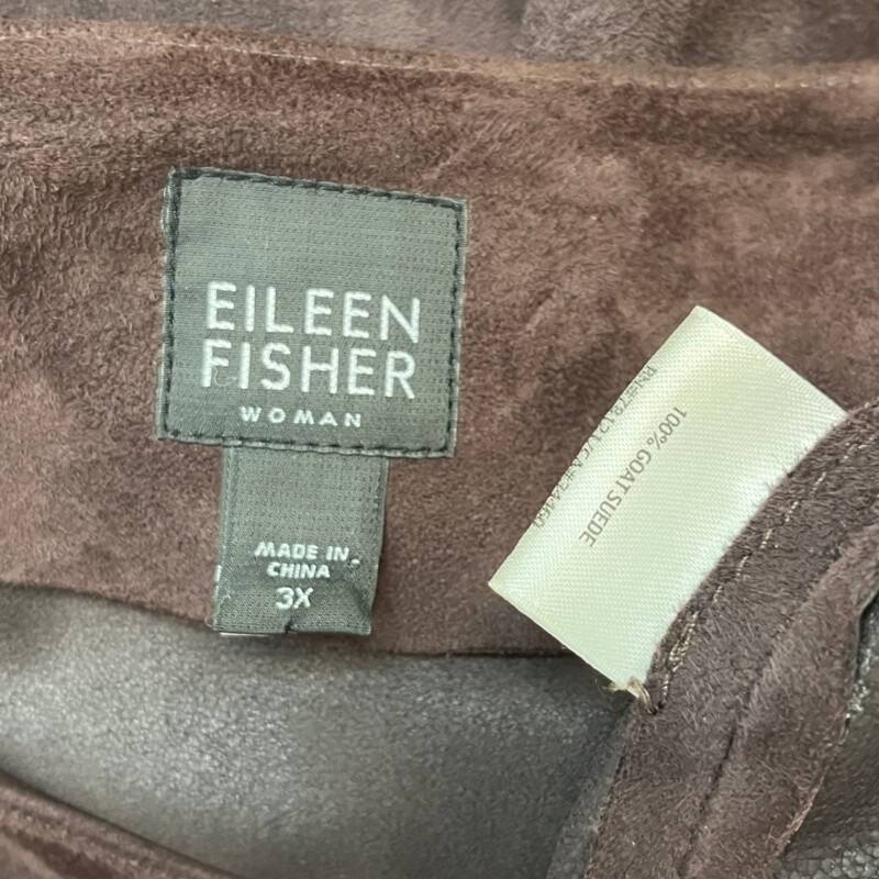 Eileen Fisher Jacket<br />
Goat Suede<br />
Color: Cocoa<br />
Size: 3X