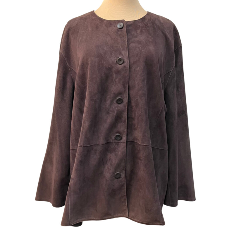 Eileen Fisher Jacket<br />
Goat Suede<br />
Color: Cocoa<br />
Size: 3X