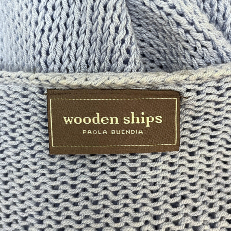 Wooden Ships Sweater<br />
Adorable Bunny Wearing Glasses Knit Pattern<br />
Cotton Blend<br />
Blue, White and Black<br />
Size: M/L