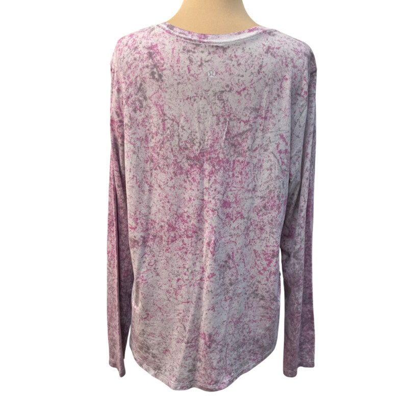 Lululemon Longsleeve Top<br />
Splatter Pattern<br />
Colors:  Pink, Gray, and White<br />
Size: Large