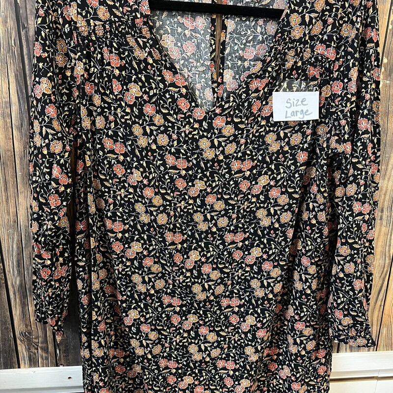 Black Floral Dress, Size: Large