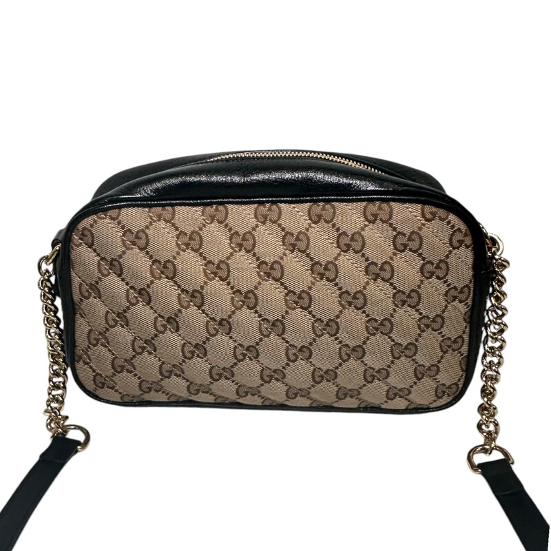 Gucci Marmont Monogram Small<br />
<br />
Dimensions:<br />
Base length: 9.50 in<br />
Height: 5.50 in<br />
Width: 2.75 in<br />
Drop: 23.00 in<br />
<br />
Style Code:<br />
447632 486628<br />
AS IS<br />
Missing the pull tassle on the zipper. Zipper is fully functioning see pictures.