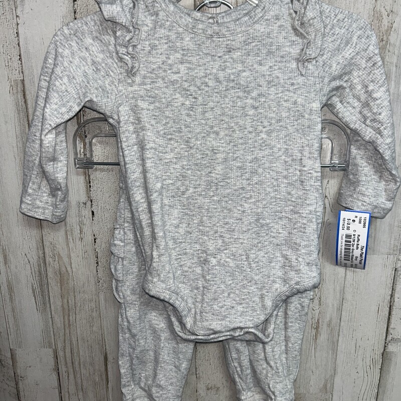 9/12M 2pc Grey Ribbed Set, Grey, Size: Girl 6-12m