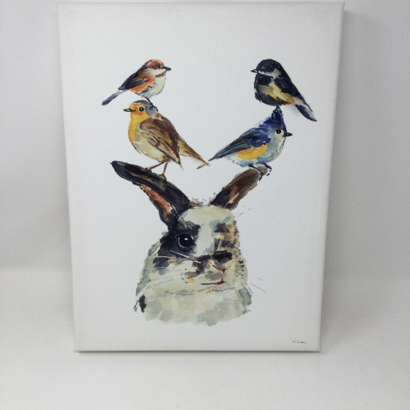 Bunny & Bird Signed Wall,
White/Multi,
Size: 15.75 X 11.75 In